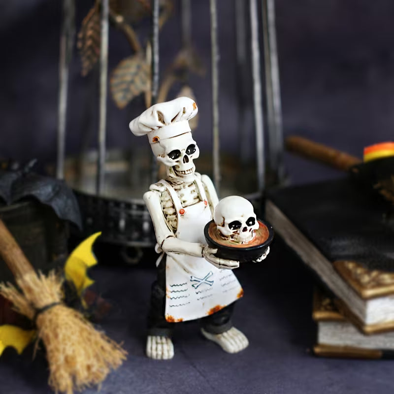 1pc Chef Hat Skull Ornament, Outdoor Garden Halloween Decoration Chef Skull