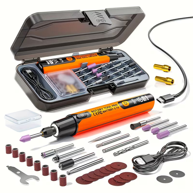 Rotary Tool Kit, Mini Rotary Tool, USB Rechargeable 6-Speed Design with LED Light And LCD Display