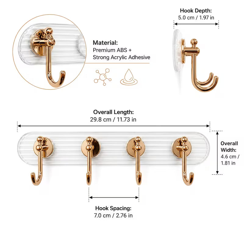 No-Drill Adhesive Wall-Mounted Hook, Acrylic Rose Golden Towel, Acrylic, Golden
