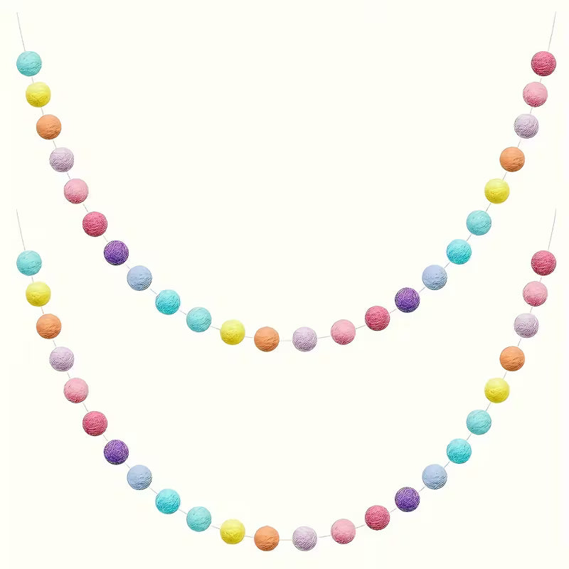 2pcs, 197-inch Colored Pom-pom Garland, Made of Felt or Polyester Fiber, 3cm (1.18 Inch)
