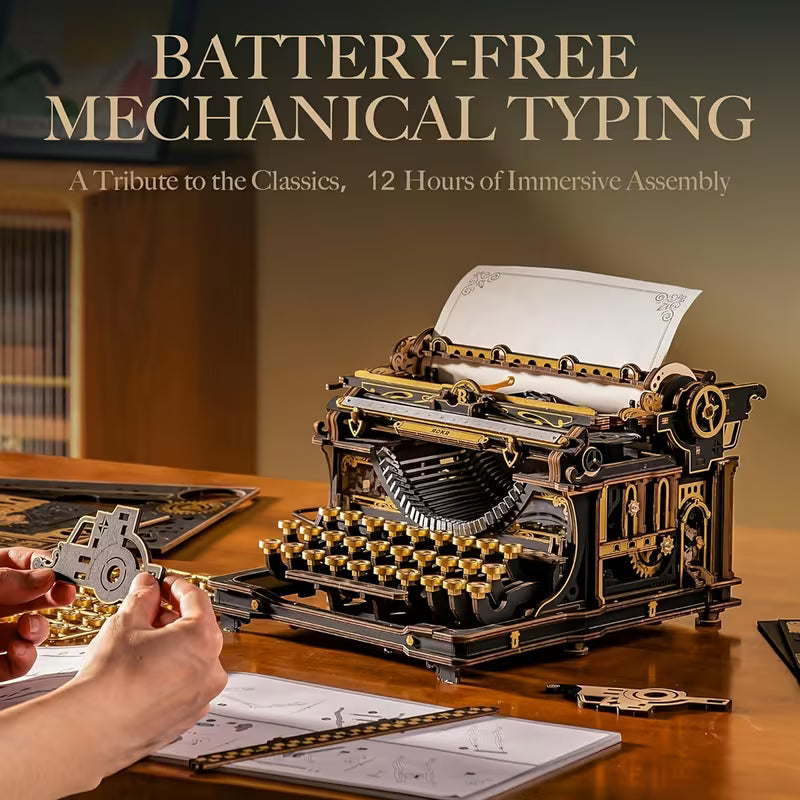 ROBOTIME 3D Wooden Mechanical Typewriter Model Building Kit