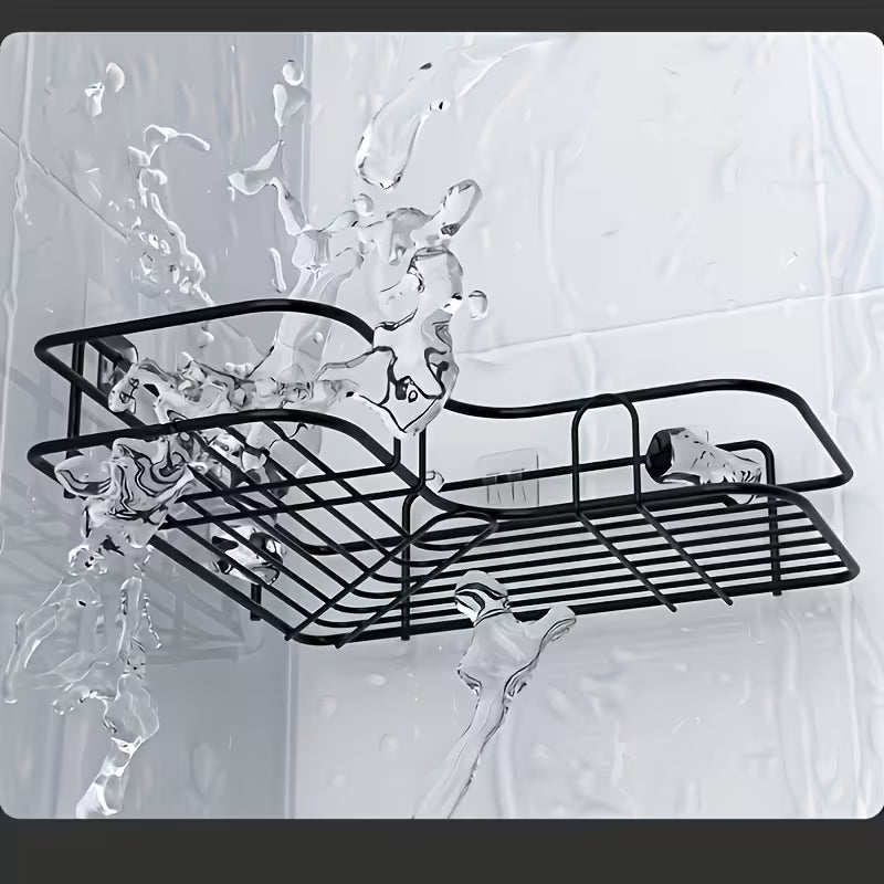 Rust-Resistant Corner Shower Rack - a Wall-Mounted Bathroom, Black