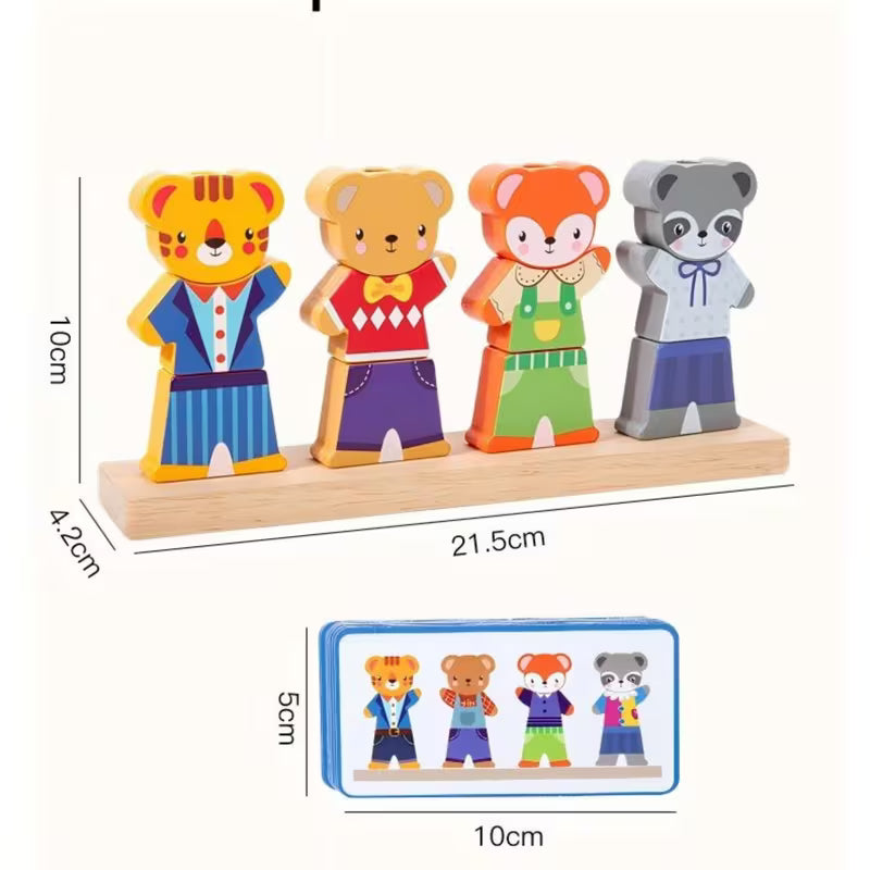 Wooden Animal Dress-up Changing Puzzle Building Blocks
