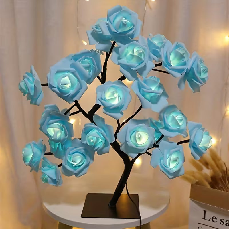 1pc LED Rose Flower Table Lamp, Valentine Tree Fairy Lights 24LED Rose Flower Tree Lights