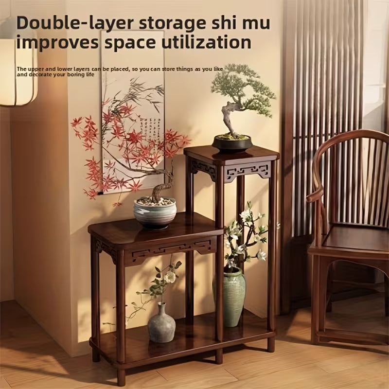 Traditional Chinese Floral Stand - Multi-Tier Shelf with Sturdy Wide Base