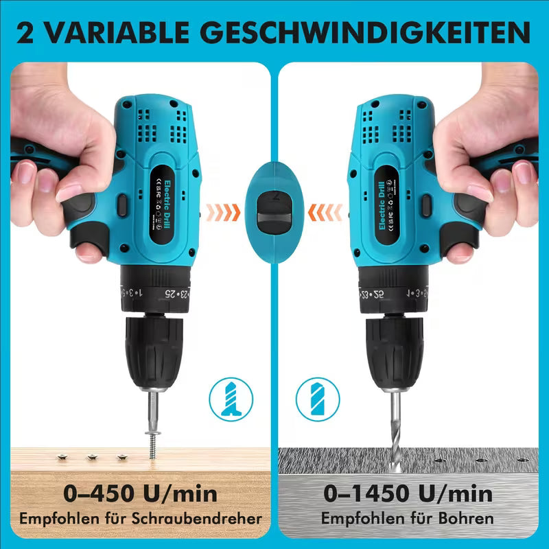 Cordless Drill Driver, 21V Electric Drill Screwdriver Kit with 25+3 Torque