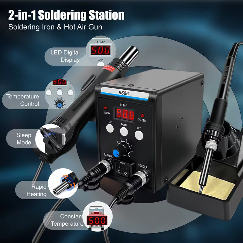 2-in-1soldering Station & Hot Air Rework Station, Soldering Kit, 9pcs Set