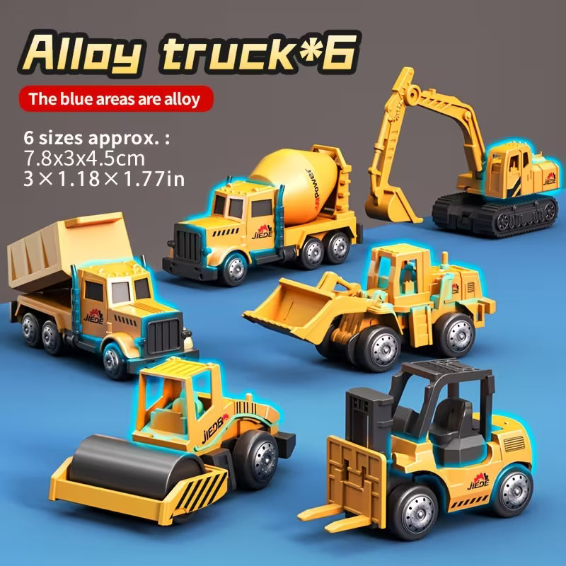 Unilabo 1pc/6pcs Alloy Small Construction Cars Vehicles, Die Cast Mini Set