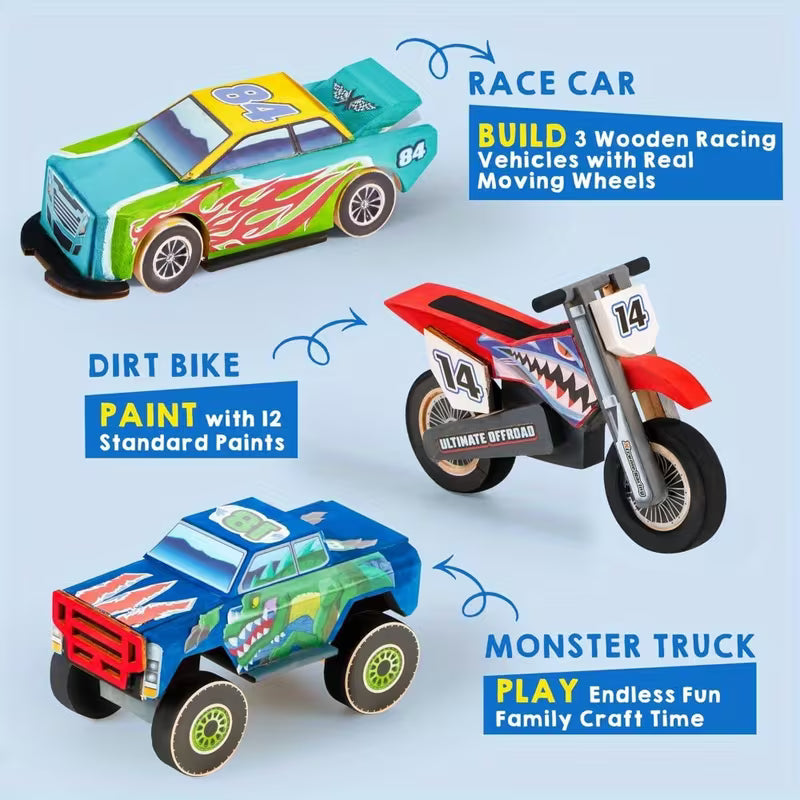 SYNCFUN Craft Set to Create and Decorate Your Own Wooden Race Car