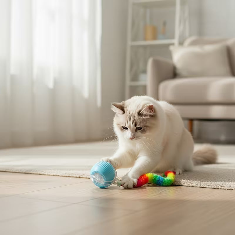 Automatic Rolling Cat Ball Toy Set, Silicone