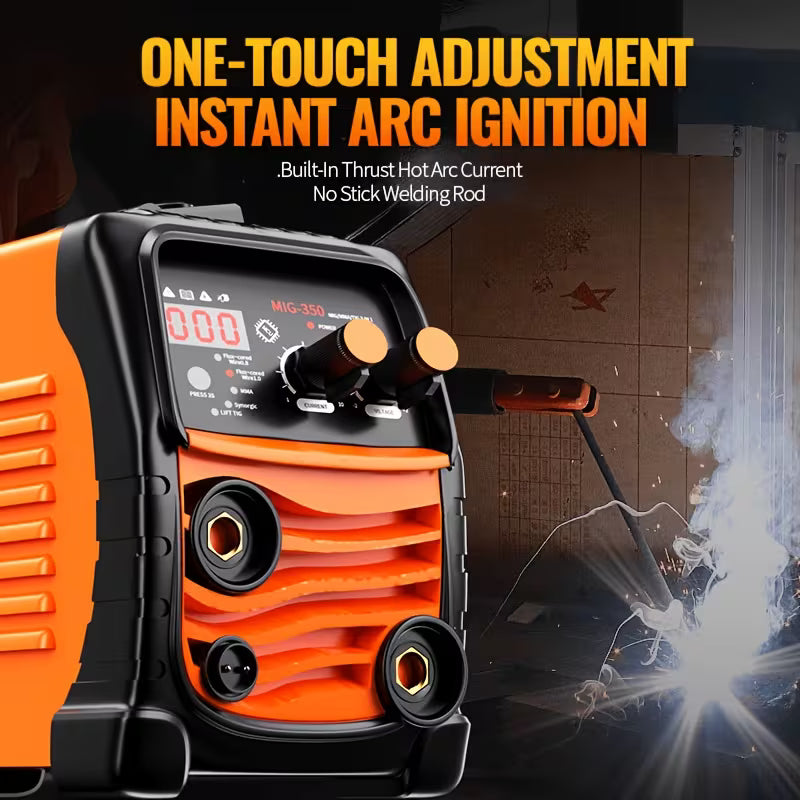 MIG250/MIG350 3in 1 Welder 110V Gasless Design, Durable Orange Shell with Complete Starter Kit