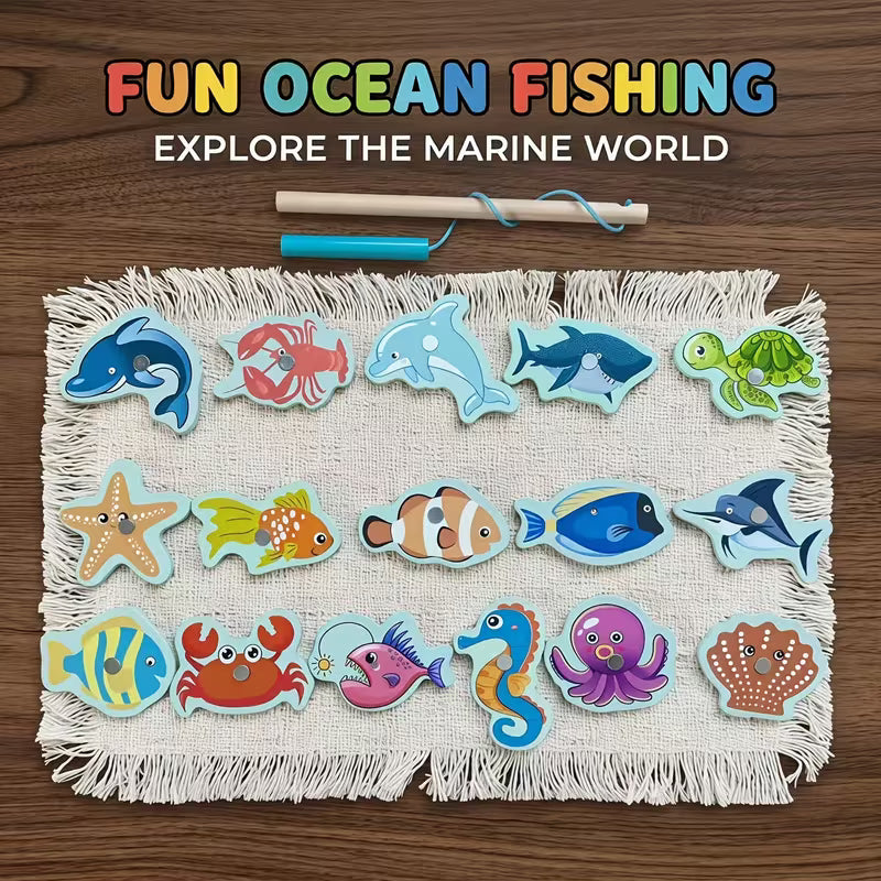 Party Games and Activities: Magnetic Wooden Fishing Game Toy