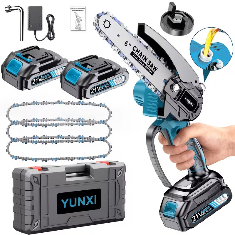 Mini Cordless Chainsaw, Lightweight & Portable Handheld Electric Tree Cutter with Splash Guard
