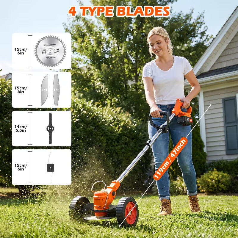 Cordless Grass Trimmer - 2X 21V 4000Mah Batteries, 30-80Min Runtime No Frequent Charging