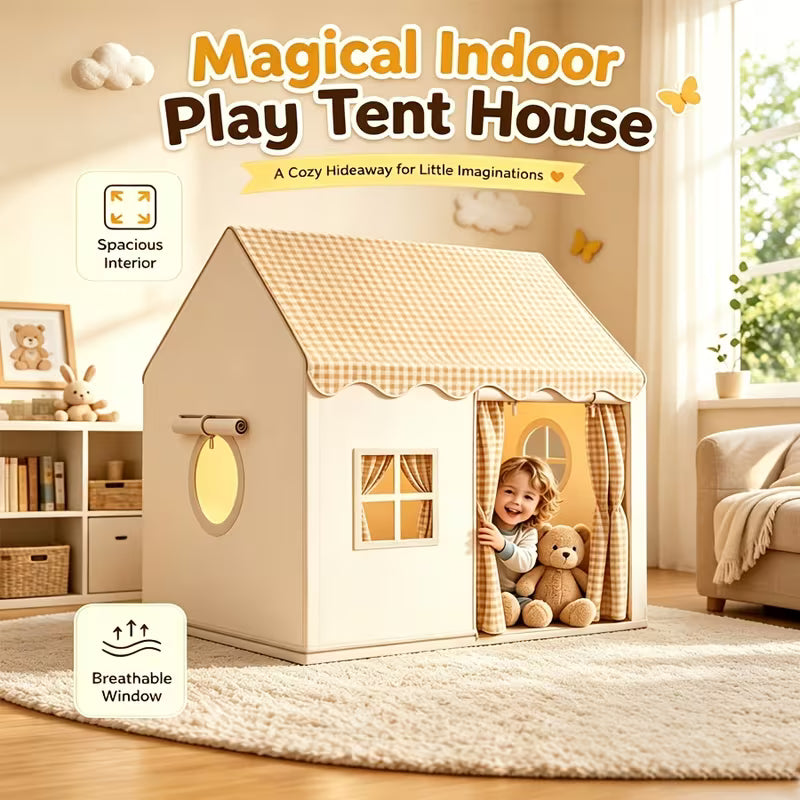 Cream Plaid Kids Play House Tent