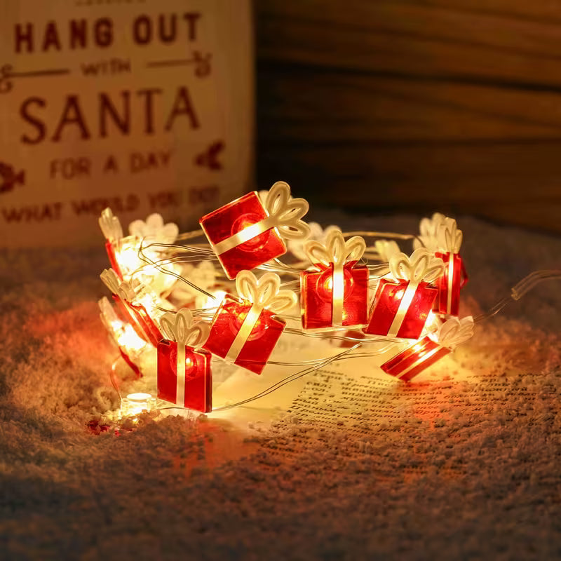 1pc 10-Light 20-Light Gift Box Snowman LED String Lights, Suitable for Christmas