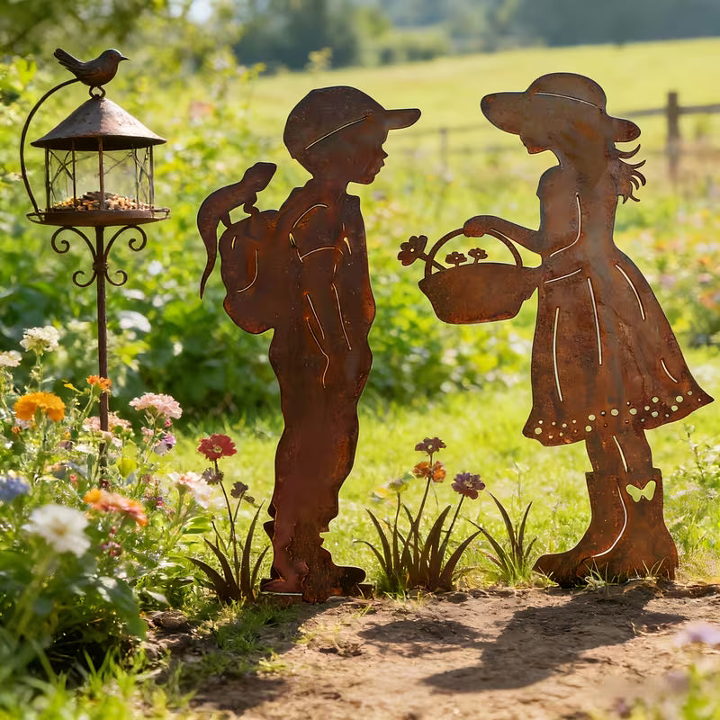 2D Flat - 2D Flat - 2pcs Metal Garden Ornaments, 2D Flat