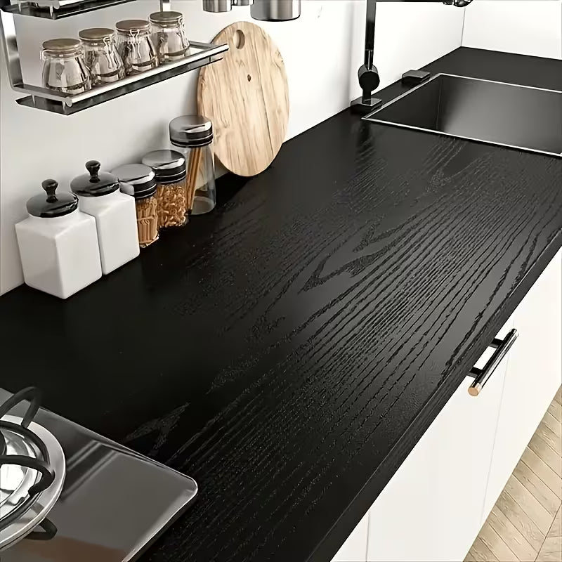 1 Roll of High-Quality Waterproof And Removable Black Wood Grain PVC Wallpaper (0.12Mm Thick)