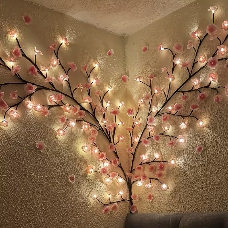 HOTU Cherry Blossom Vine String Lights, Featuring 36/48 LED Bulbs And 36/48 Cherry Blossom