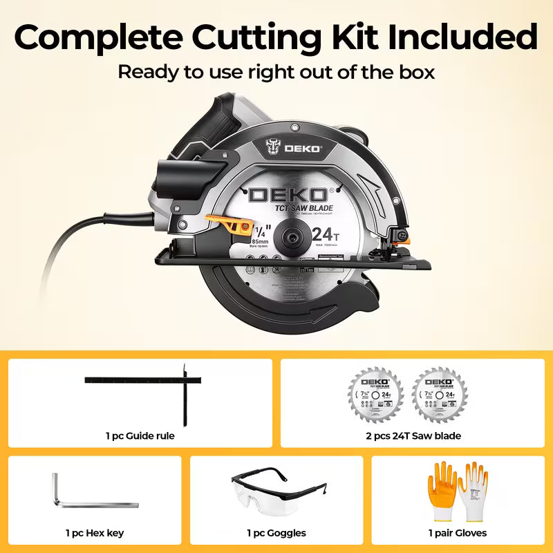 DEKO 7-1/4" Circular Saw Corded | 11.7Amp 1600W