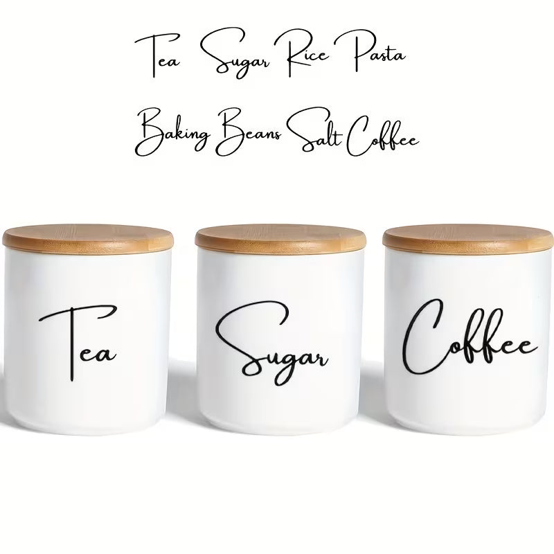 1 Set of 8pcs Vinyl Kitchen Bottle Labels | Suitable for Tea, Coffee, Sugar, Baking, and Salt