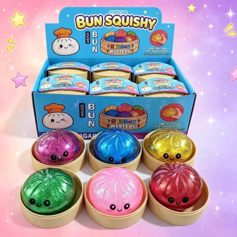 Set of 4 Dumplings + 4 Steamer Glitter Steamed Buns, Random Color