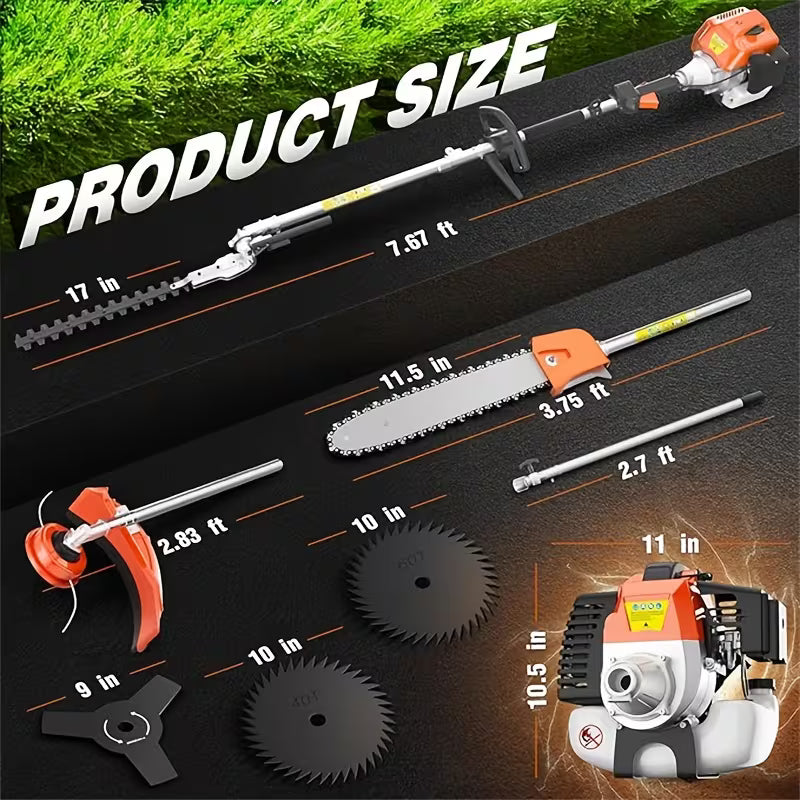 Gas Weed Wacker 52CC 2-Stroke Weed Eater Gas Powered, 6-in-1 Gas Hedge Trimmer, Gas Brush Cutter
