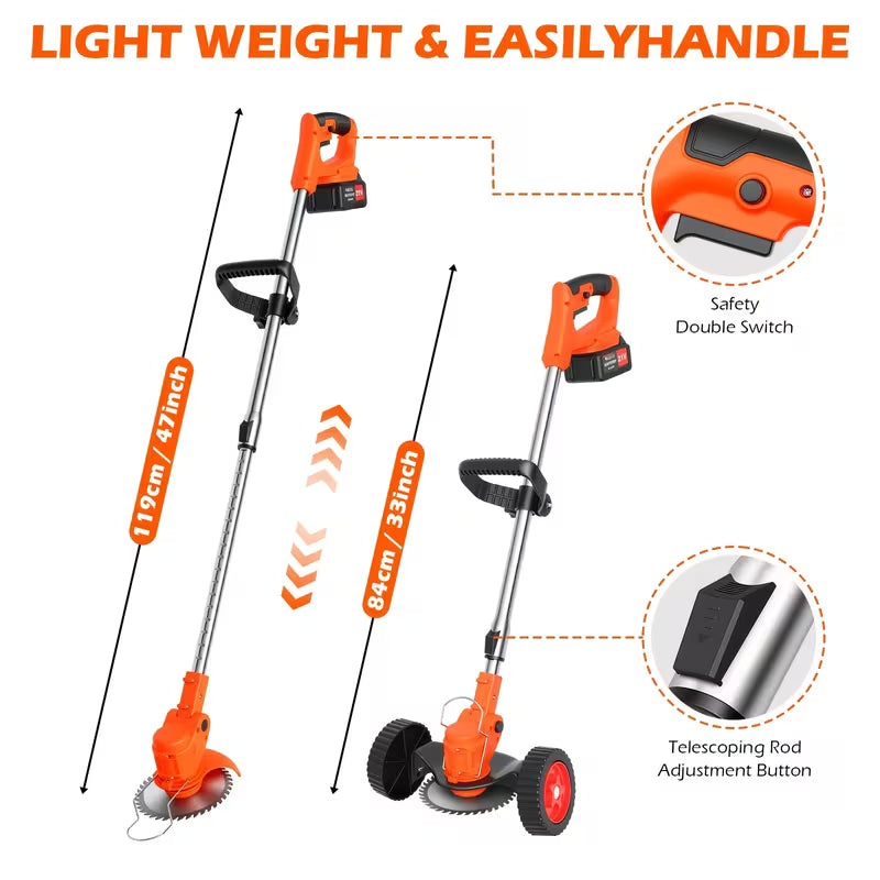 Cordless Grass Trimmer - 2X 21V 4000Mah Batteries, 30-80Min Runtime No Frequent Charging