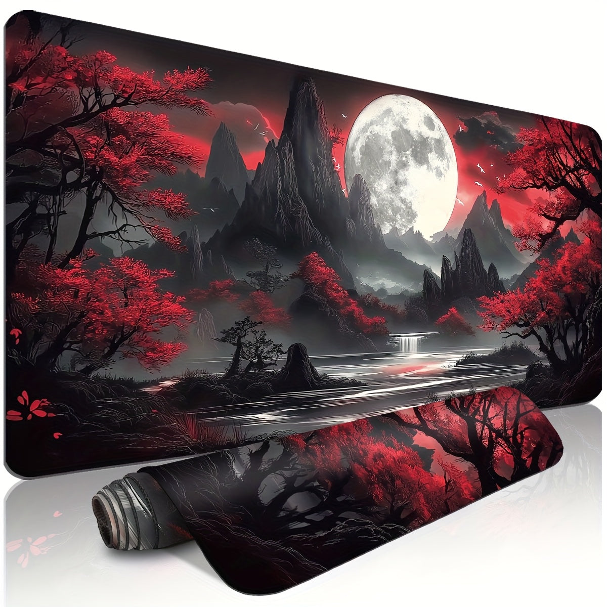 Dark Moon Pattern Oversized Durable Gaming Keyboard Pad Gaming Table Set