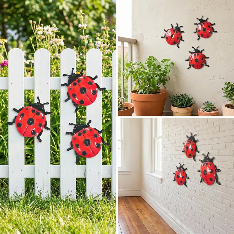 Metal Ladybugs Iron Wall Art Beetle Wall Decoration, Home Wall Set, Metal