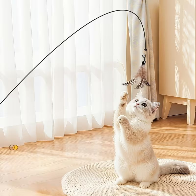 Cat Feather Toy Interactive Cat, Handheld Amusing Stick Toy