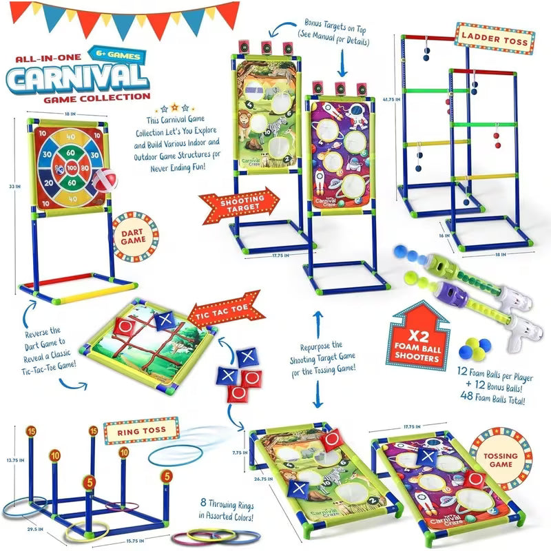 6-In-1 CARNIVAL CRAZE Games Set for Kids 5+– Ring Toss