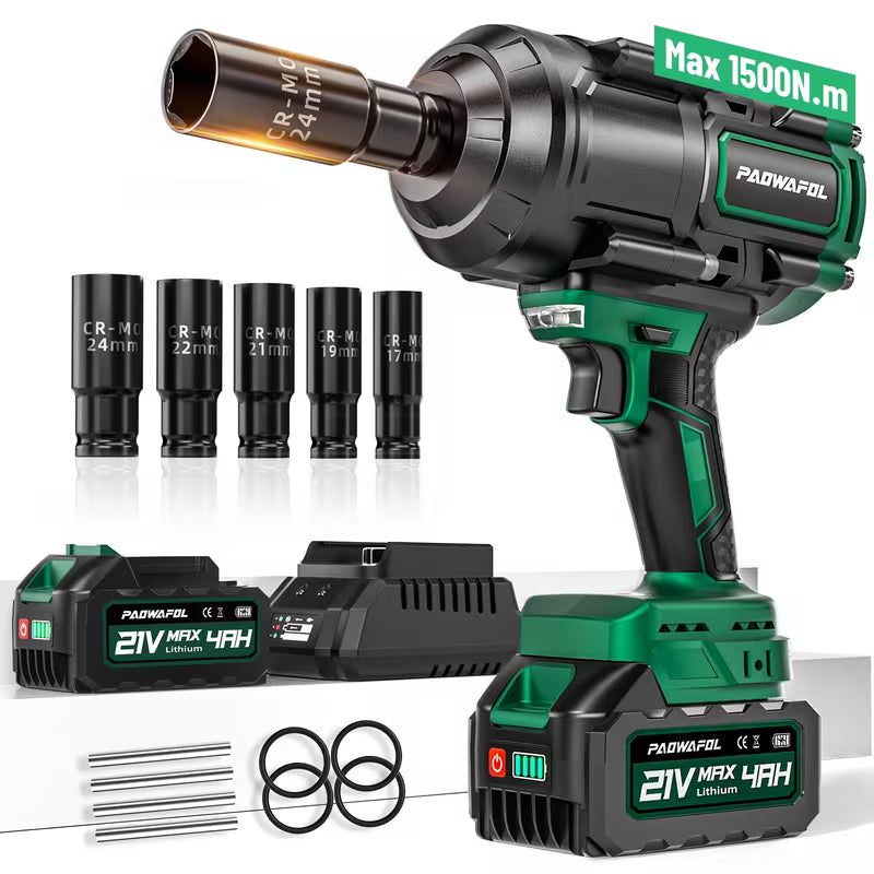 Cordless Impact Wrench, 1500Nm Brushless High Torque 1/2"