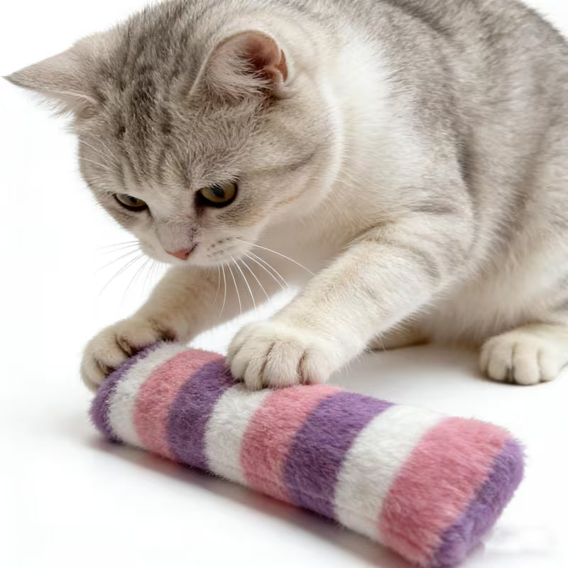 Random Color Interactive Cat Toy - Bite-Resistant Geometric Striped Pillow Set, Random Color