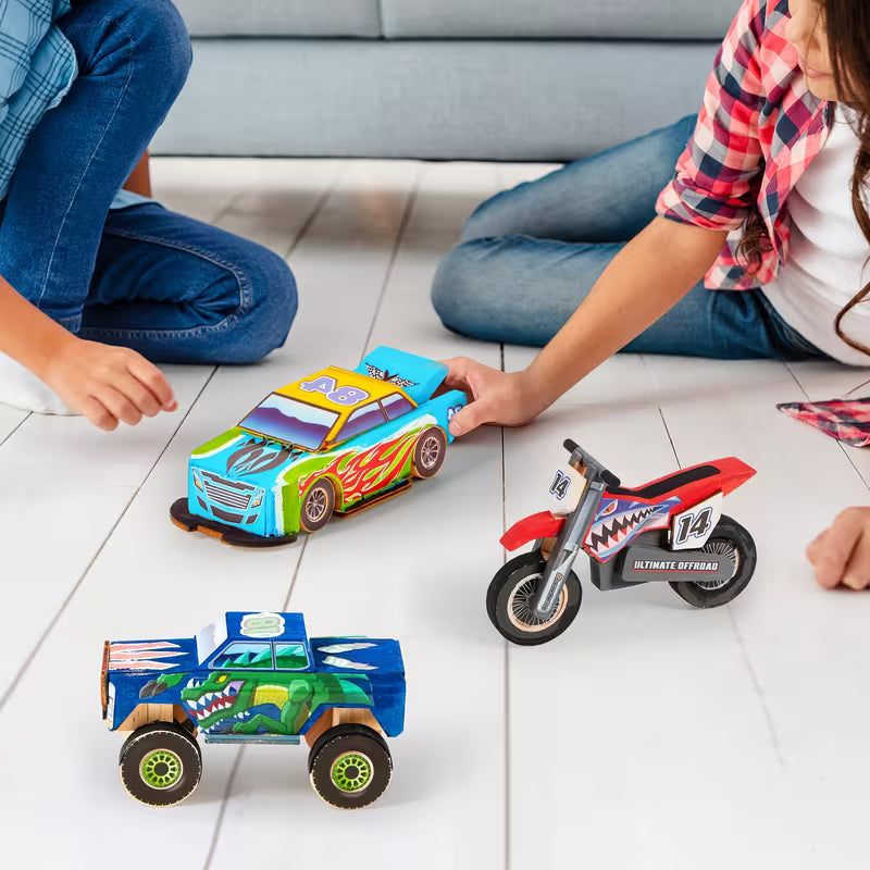 SYNCFUN Craft Set to Create and Decorate Your Own Wooden Race Car