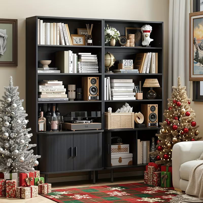 71 Inch Bookcase 4 Shelves Bookcase With Storage Cabinets And Adjustable Storage Shelves