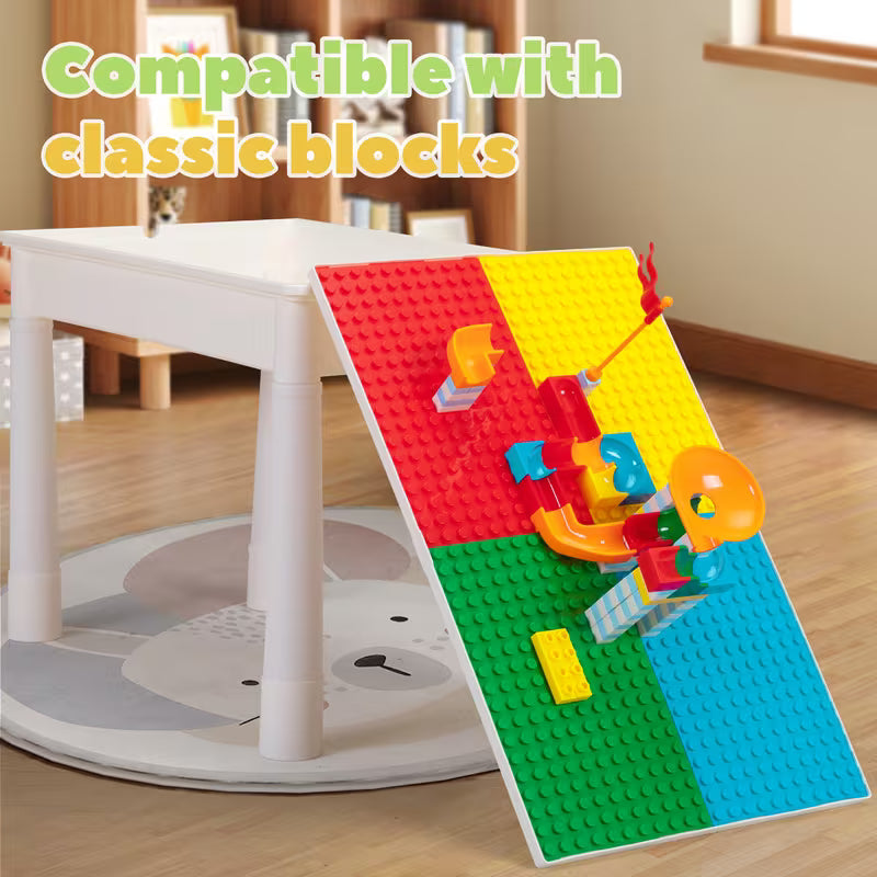 Kid Activity Table Set with 2 Chairs and 100-Piece Large Size Blocks