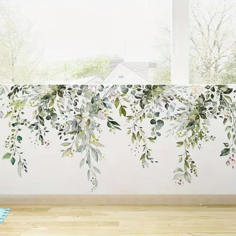 Plant Vine Floral Green Leaf Self-Adhesive Wall Stickers, Green