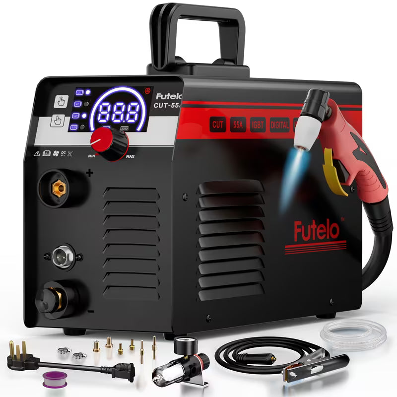 Futelo 55A Dual Voltage Plasma Cutter, 110V/220V, LED Display, Contact Pilot Arc, IGBT Inverter