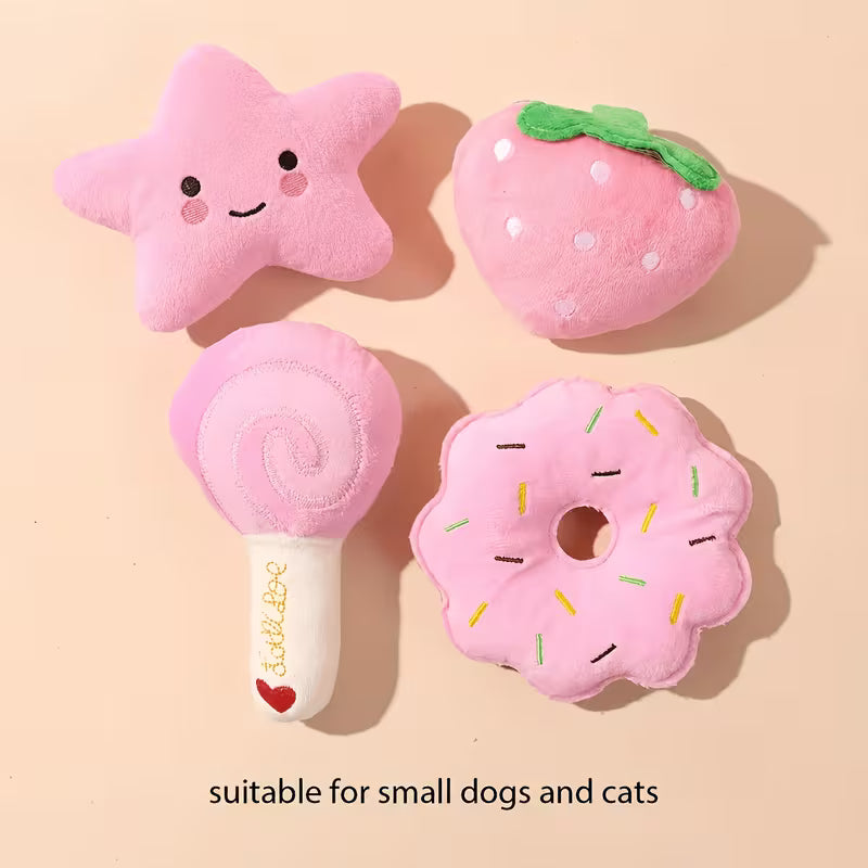 4-Pack Plush Squeaky Pet Toy Set