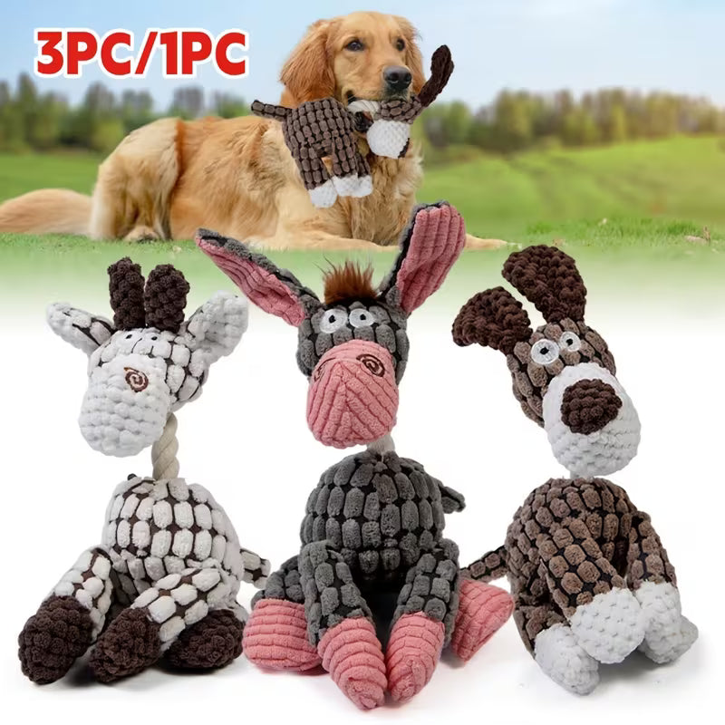 Dailyppuppy 3pcs/1pc Dog Soft Squeaky Plush Toy - Cute Squeaky Set