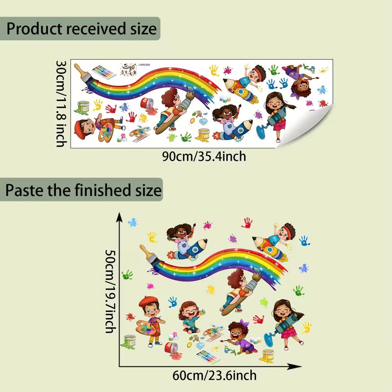 Cartoon Doodle Painting Palm Print Rainbow Wall Sticker Kids Room Kindergarten Classroom Bedroom