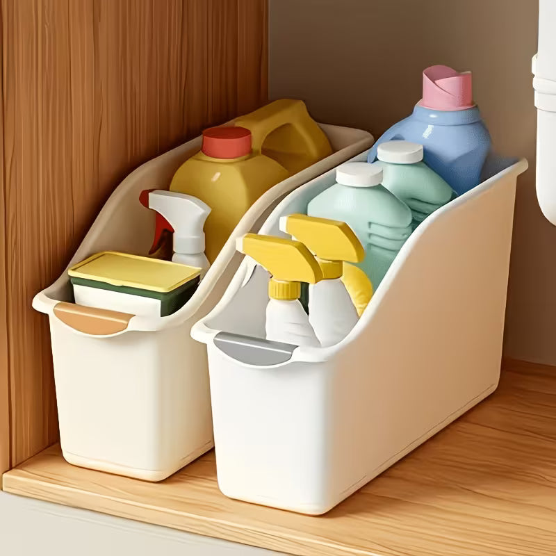 1pc/2pcs Arched Design Storage Box Heavy-Duty Plastic Organizer White Space-Saving Container