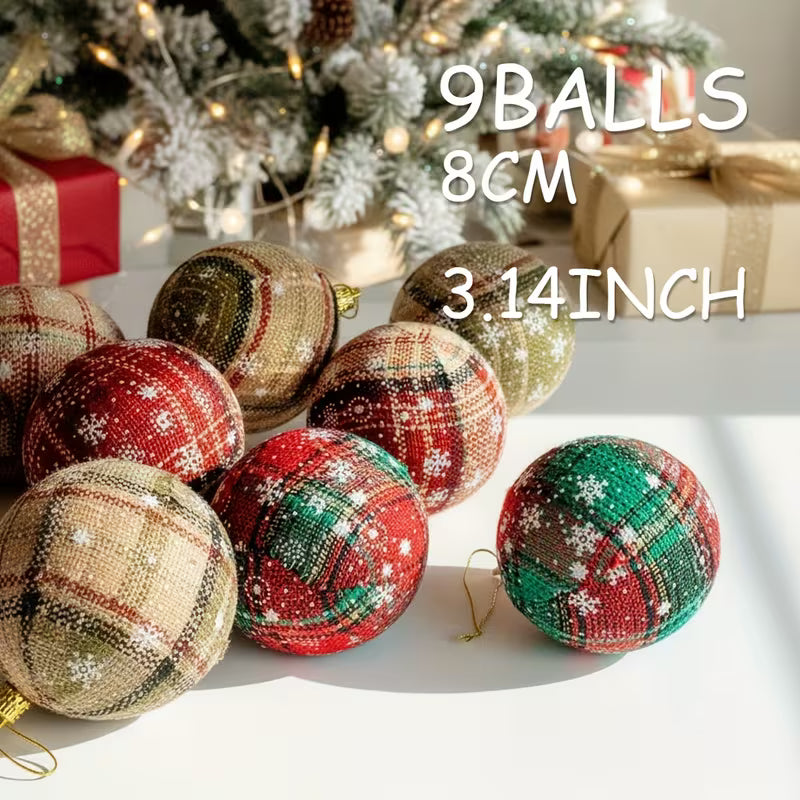 Heavy-Duty Plaid & Snowflake Christmas Ornaments, 9.65*9.65inch Gift Box Set(9 Ornament