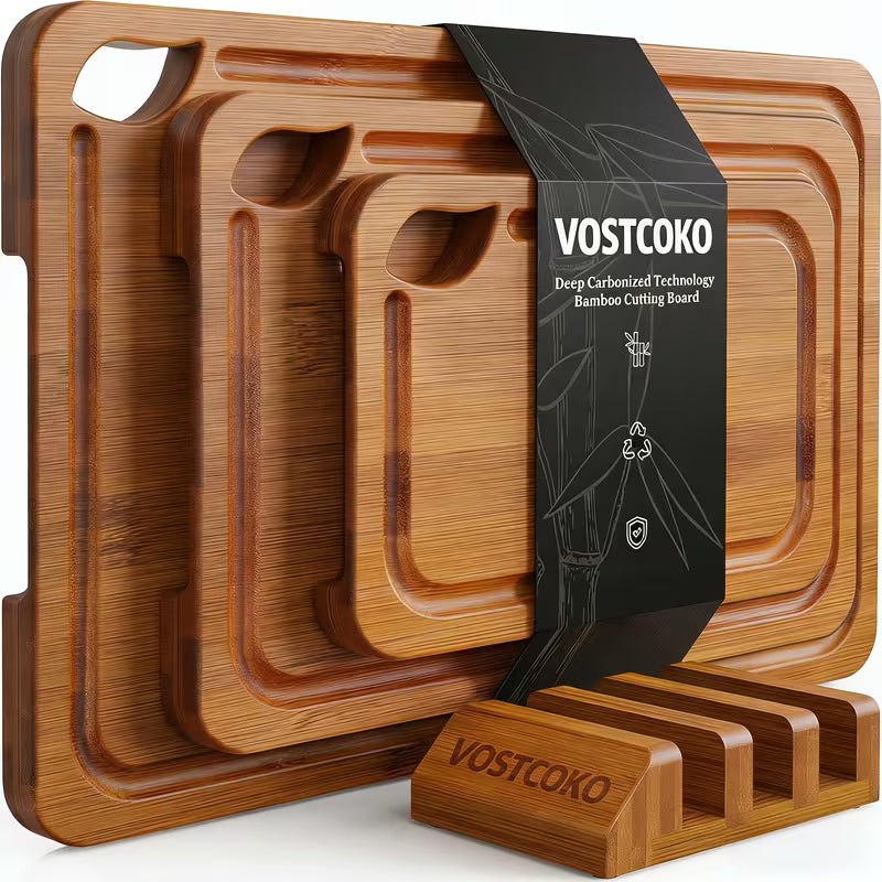 Deep Carbonized Bamboo Cutting Board Set, Complete, Wooden