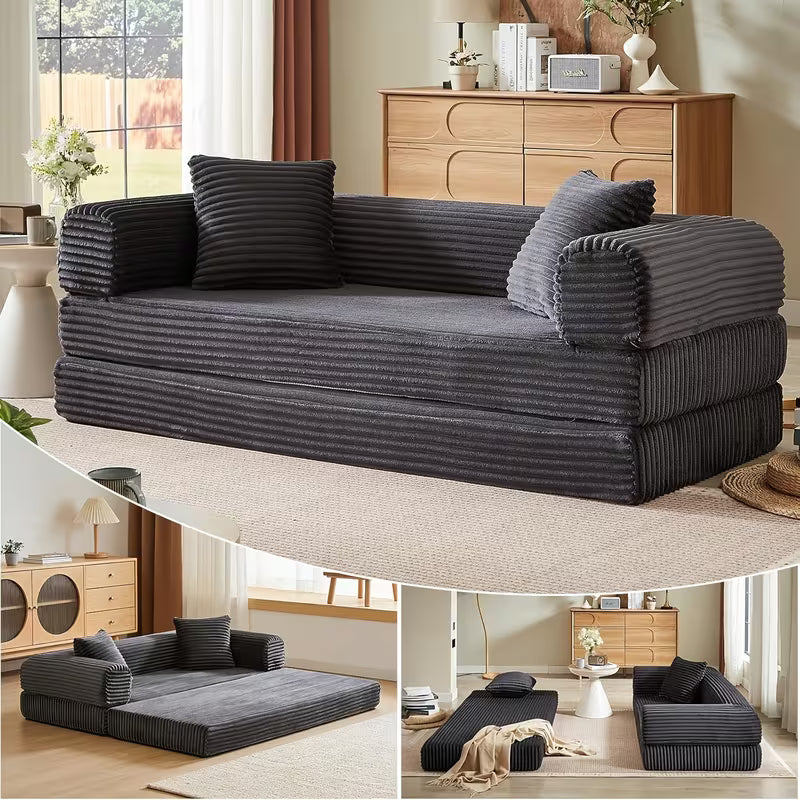Convertible Folding Sofa Bed, Fold-Out Floor Sofa Couch with Fixed-Shape Frame