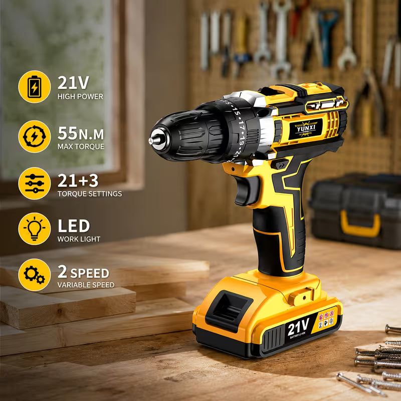 21V Rechargeable Impact Drill, Electric Screwdriver Tool Set