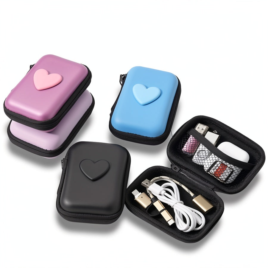 Multi-Functional Data Cable Charger Storage Bag Box Anti-Fall Packaging Love Set