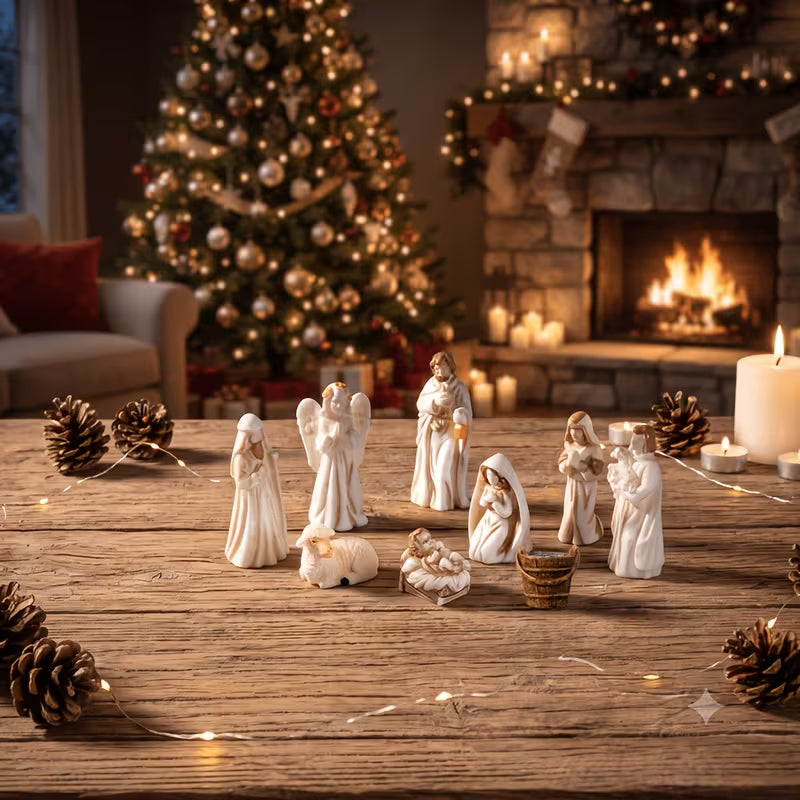Collectible Statues 7pcs Miniature Nativity Scene Set, Including Holy Family Figurines: Virgin