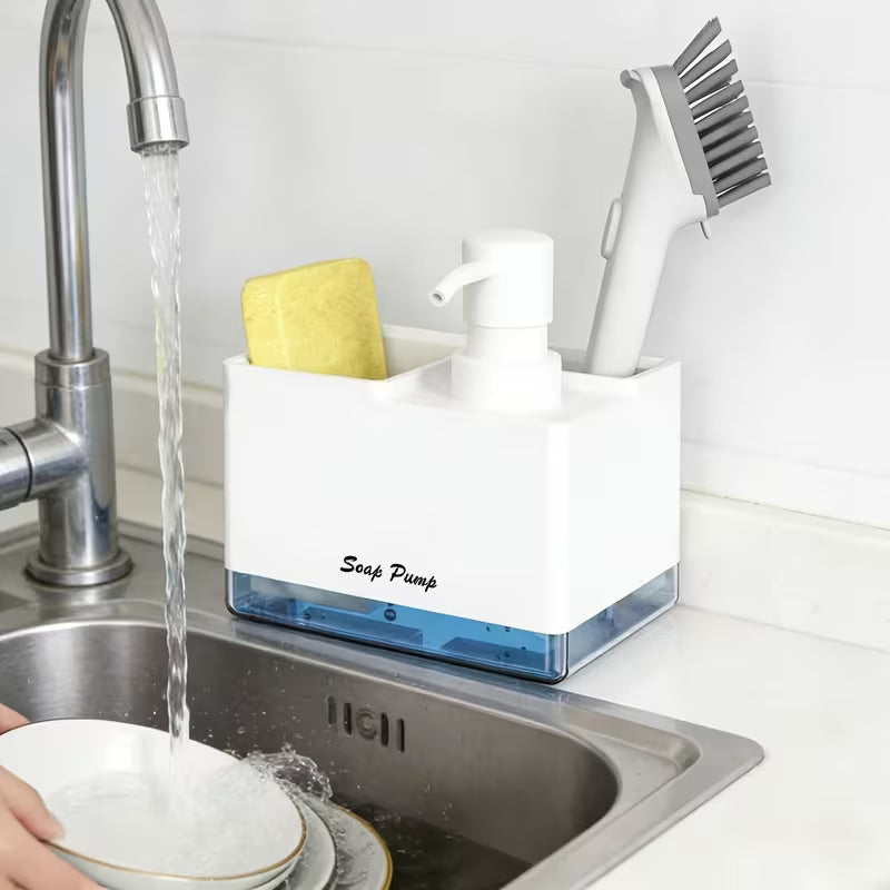 Multifunctional Hand Soap Dispenser with Built-In Sponge Holder - Countertop Organizer